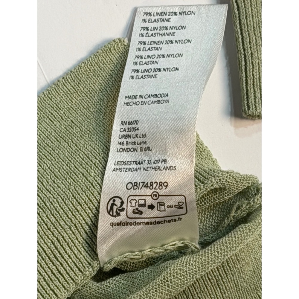 Maeve Anthropologie Sage Green‎ Linen Blend V-Neck Sweater Large OB1748289 - Picture 4 of 5